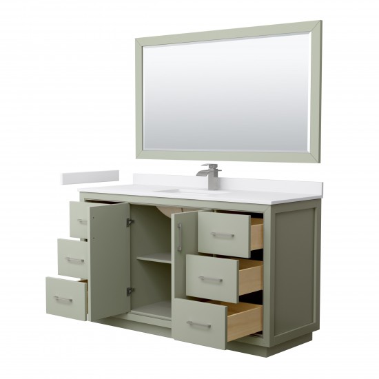 Icon 60" Single Vanity in Light Green, White Marble Top, Nickel Trim, 58" Mirror