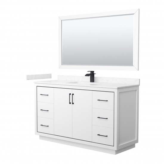 Icon 60" Single Vanity in White, Carrara Marble Top, Black Trim, 58" Mirror