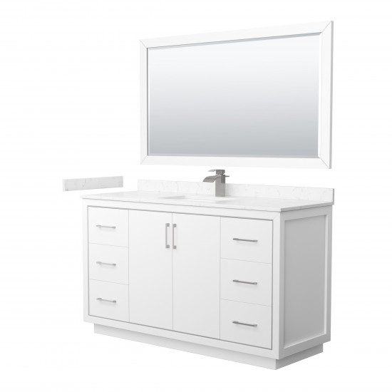 Icon 60" Single Vanity in White, Carrara Marble Top, Nickel Trim, 58" Mirror