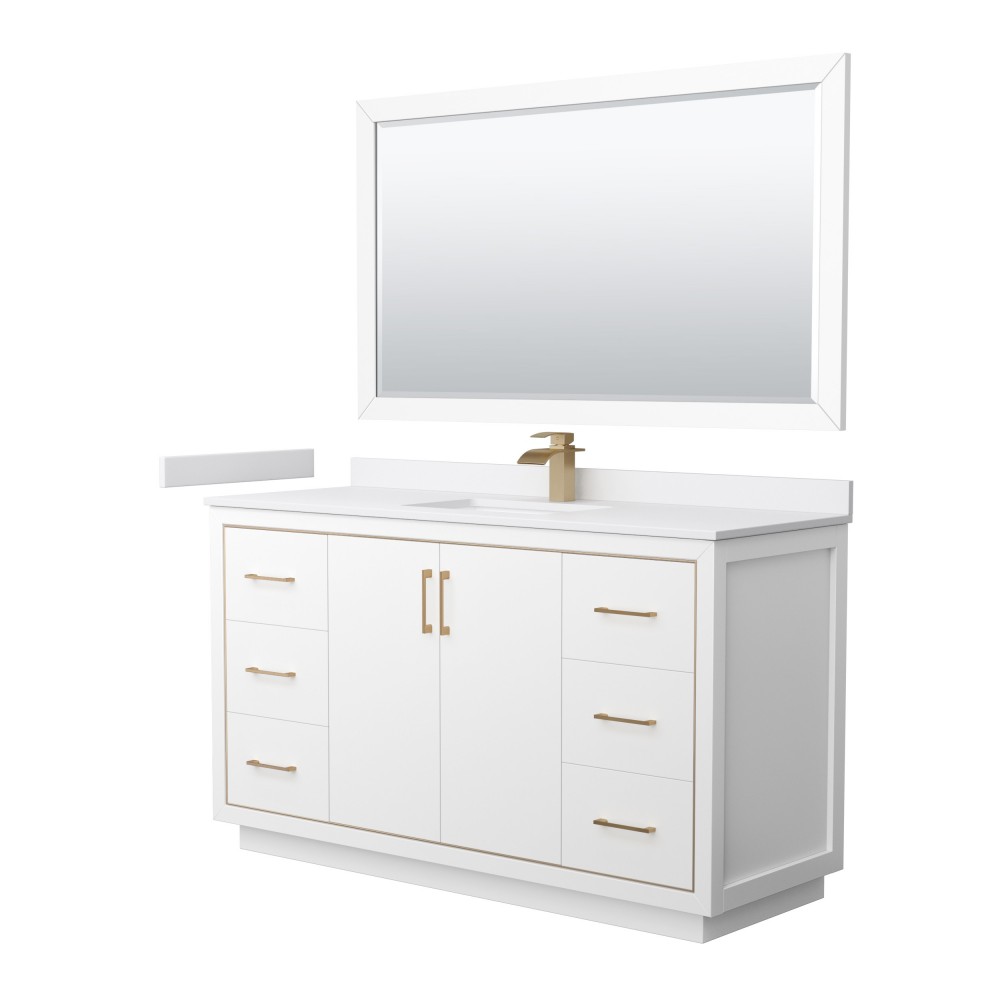 Icon 60" Single Vanity in White, White Marble Top, Bronze Trim, 58" Mirror Icon 60" Single Vanity in White, White Marble Top, Bronze Trim, 58" Mirror