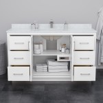Icon 60" Single Vanity in White, White Marble Top, Bronze Trim, 58" Mirror