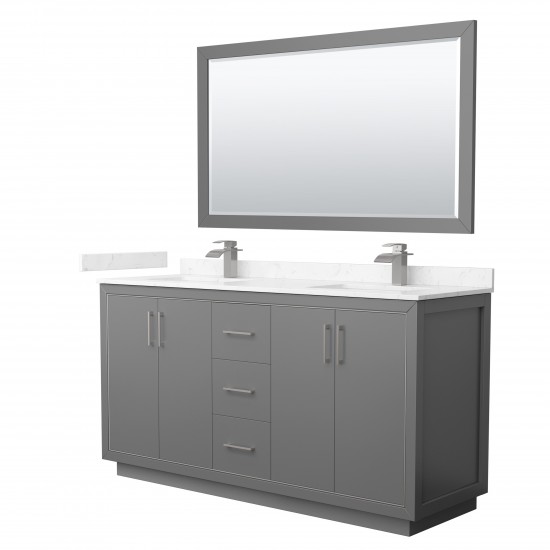 Icon 66" Double Vanity in Dark Gray, Carrara Marble Top, Nickel Trim, 58" Mirror