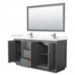 Icon 66" Double Vanity in Dark Gray, Carrara Marble Top, Nickel Trim, 58" Mirror