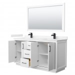 Icon 66" Double Vanity in White, Carrara Marble Top, Black Trim, 58" Mirror