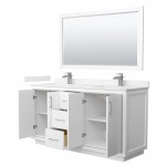 Icon 66" Double Vanity in White, Carrara Marble Top, Nickel Trim, 58" Mirror