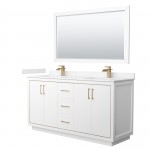 Icon 66" Double Vanity in White, Carrara Marble Top, Bronze Trim, 58" Mirror