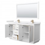 Icon 66" Double Vanity in White, White Marble Top, Bronze Trim, 58" Mirror