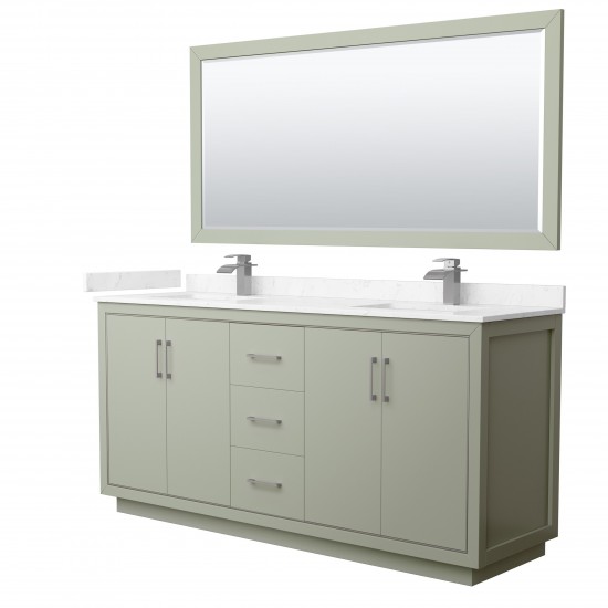 Icon 72" Light Green Double Vanity, Carrara Marble Top, Nickel Trim, 70" Mirror