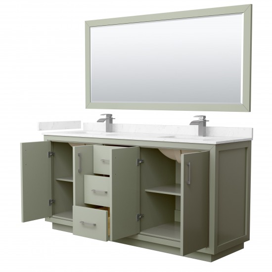 Icon 72" Light Green Double Vanity, Carrara Marble Top, Nickel Trim, 70" Mirror