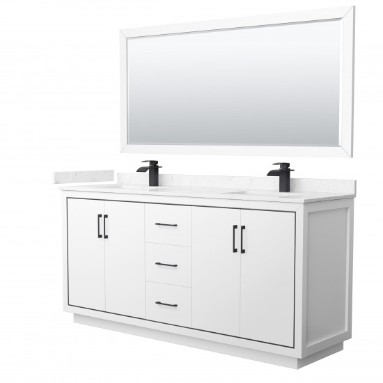 Icon 72" Double Vanity in White, Carrara Marble Top, Black Trim, 70" Mirror