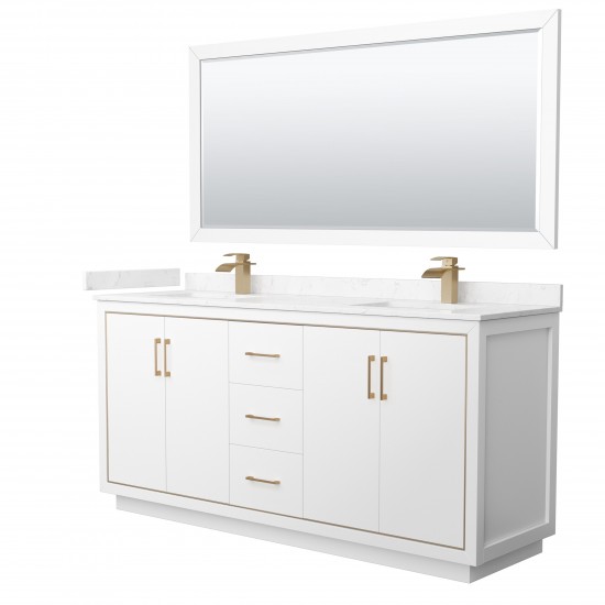 Icon 72" Double Vanity in White, Carrara Marble Top, Bronze Trim, 70" Mirror