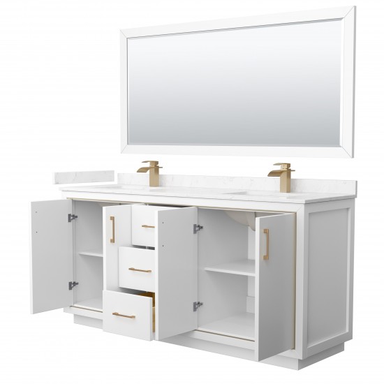 Icon 72" Double Vanity in White, Carrara Marble Top, Bronze Trim, 70" Mirror