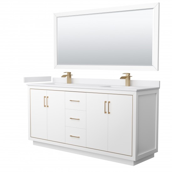 Icon 72" Double Vanity in White, White Marble Top, Bronze Trim, 70" Mirror