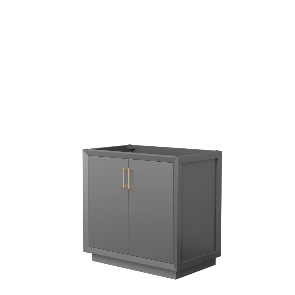 Strada 36 Inch Single Vanity in Dark Gray, No Countertop, Satin Bronze Trim