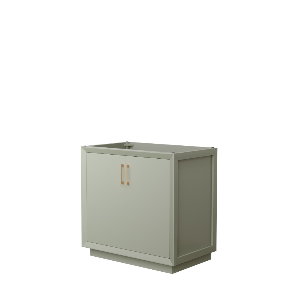 Strada 36 Inch Single Vanity in Light Green, No Countertop, Satin Bronze Trim Strada 36 Inch Single Vanity in Light Green, No Countertop, Satin Bronze Trim