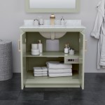 Strada 36 Inch Single Vanity in Light Green, No Countertop, Satin Bronze Trim