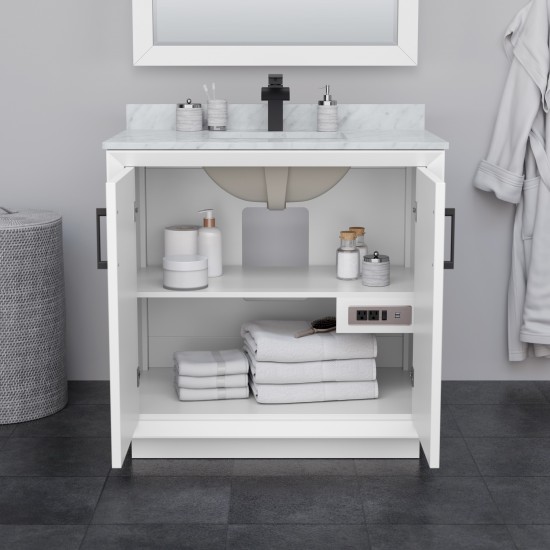 Strada 36 Inch Single Vanity in White, No Countertop, Brushed Nickel Trim
