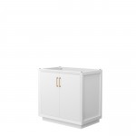 Strada 36 Inch Single Vanity in White, No Countertop, Satin Bronze Trim