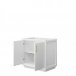 Strada 36 Inch Single Vanity in White, No Countertop, Satin Bronze Trim