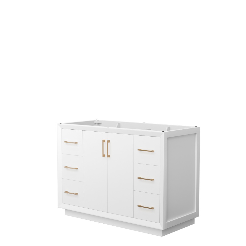 Strada 48 Inch Single Vanity in White, No Countertop, Satin Bronze Trim