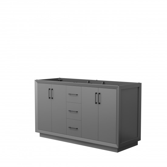 Strada 60 Inch Double Vanity in Dark Gray, No Countertop, Matte Black Trim