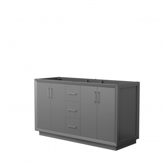 Strada 60 Inch Double Vanity in Dark Gray, No Countertop, Brushed Nickel Trim