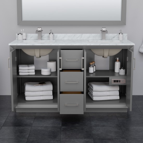 Strada 60 Inch Double Vanity in Dark Gray, No Countertop, Brushed Nickel Trim