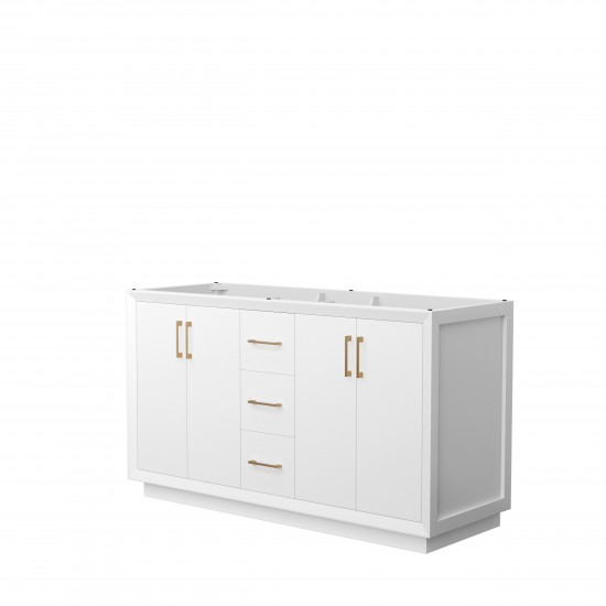 Strada 60 Inch Double Vanity in White, No Countertop, Satin Bronze Trim