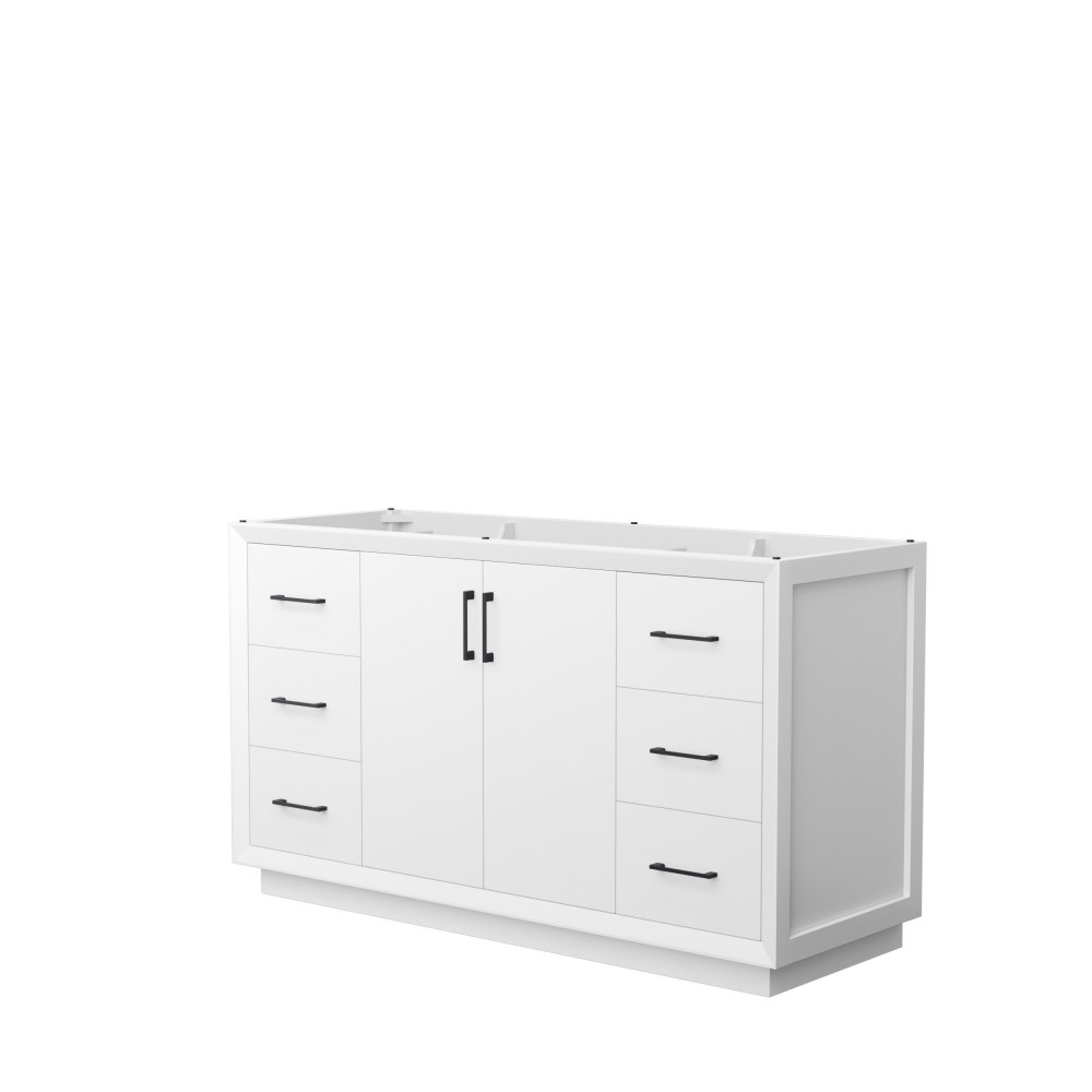 Strada 60 Inch Single Vanity in White, No Countertop, Matte Black Trim