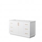 Strada 60 Inch Single Vanity in White, No Countertop, Satin Bronze Trim