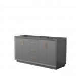 Strada 66 Inch Double Vanity in Dark Gray, No Countertop, Satin Bronze Trim