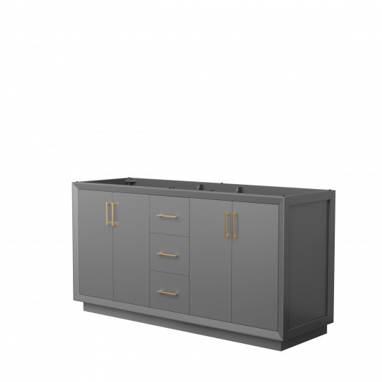 Strada 66 Inch Double Vanity in Dark Gray, No Countertop, Satin Bronze Trim