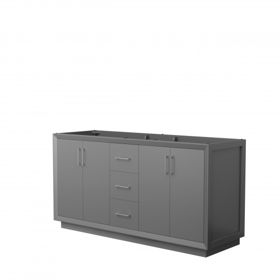 Strada 66 Inch Double Vanity in Dark Gray, No Countertop, Brushed Nickel Trim