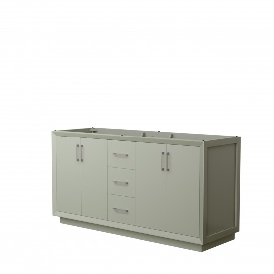 Strada 66 Inch Double Vanity in Light Green, No Countertop, Brushed Nickel Trim