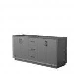 Strada 72 Inch Double Vanity in Dark Gray, No Countertop, Matte Black Trim