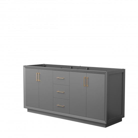 Strada 72 Inch Double Vanity in Dark Gray, No Countertop, Satin Bronze Trim