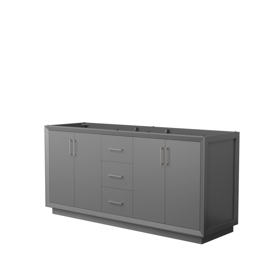 Strada 72 Inch Double Vanity in Dark Gray, No Countertop, Brushed Nickel Trim