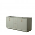 Strada 72 Inch Double Vanity in Light Green, No Countertop, Satin Bronze Trim