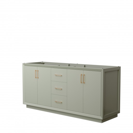 Strada 72 Inch Double Vanity in Light Green, No Countertop, Satin Bronze Trim