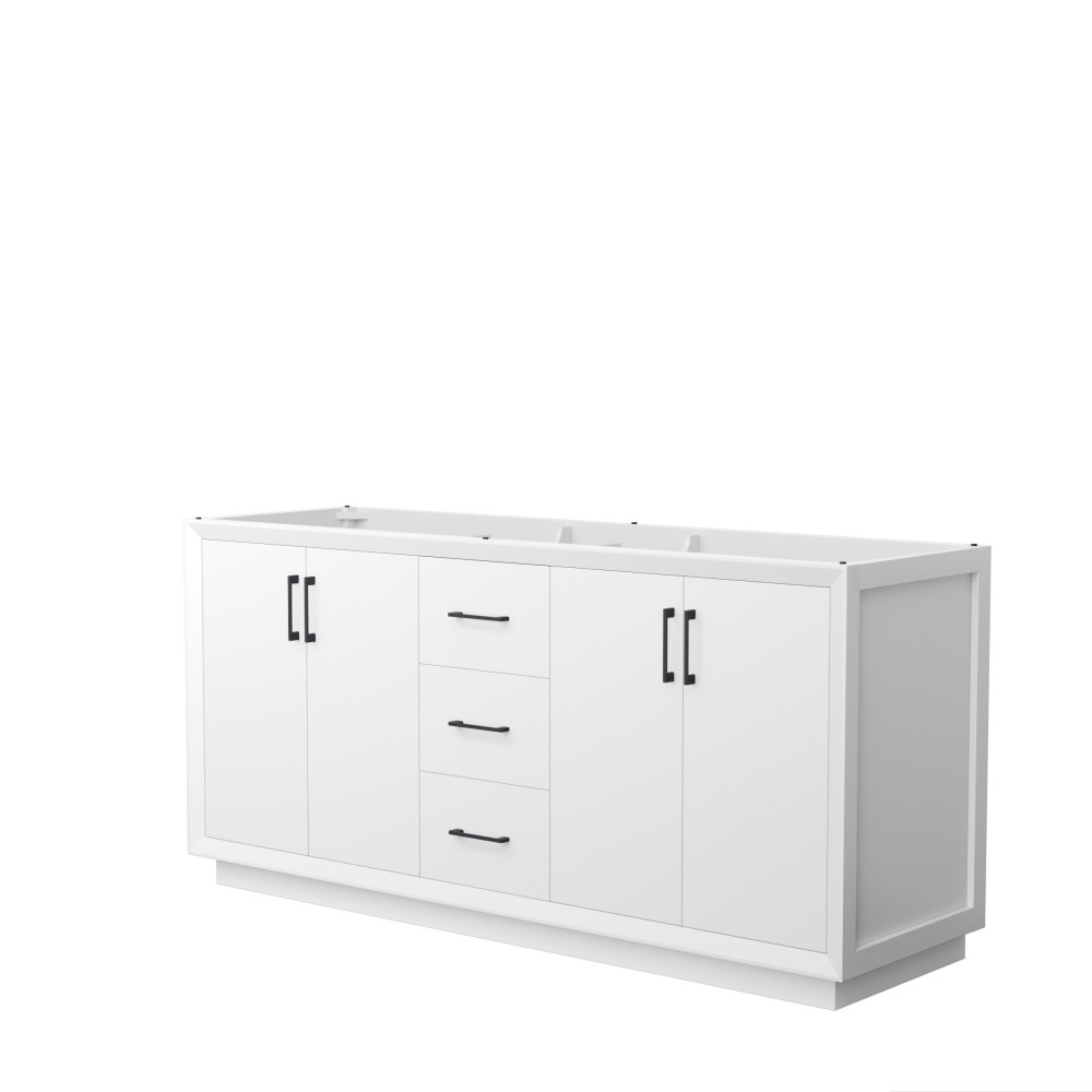 Strada 72 Inch Double Vanity in White, No Countertop, Matte Black Trim