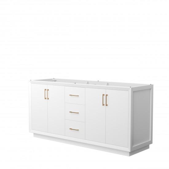 Strada 72 Inch Double Vanity in White, No Countertop, Satin Bronze Trim