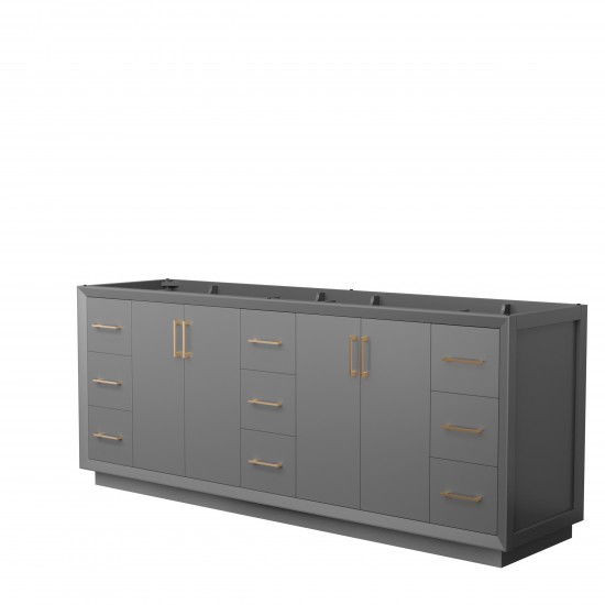 Strada 84 Inch Double Vanity in Dark Gray, No Countertop, Satin Bronze Trim