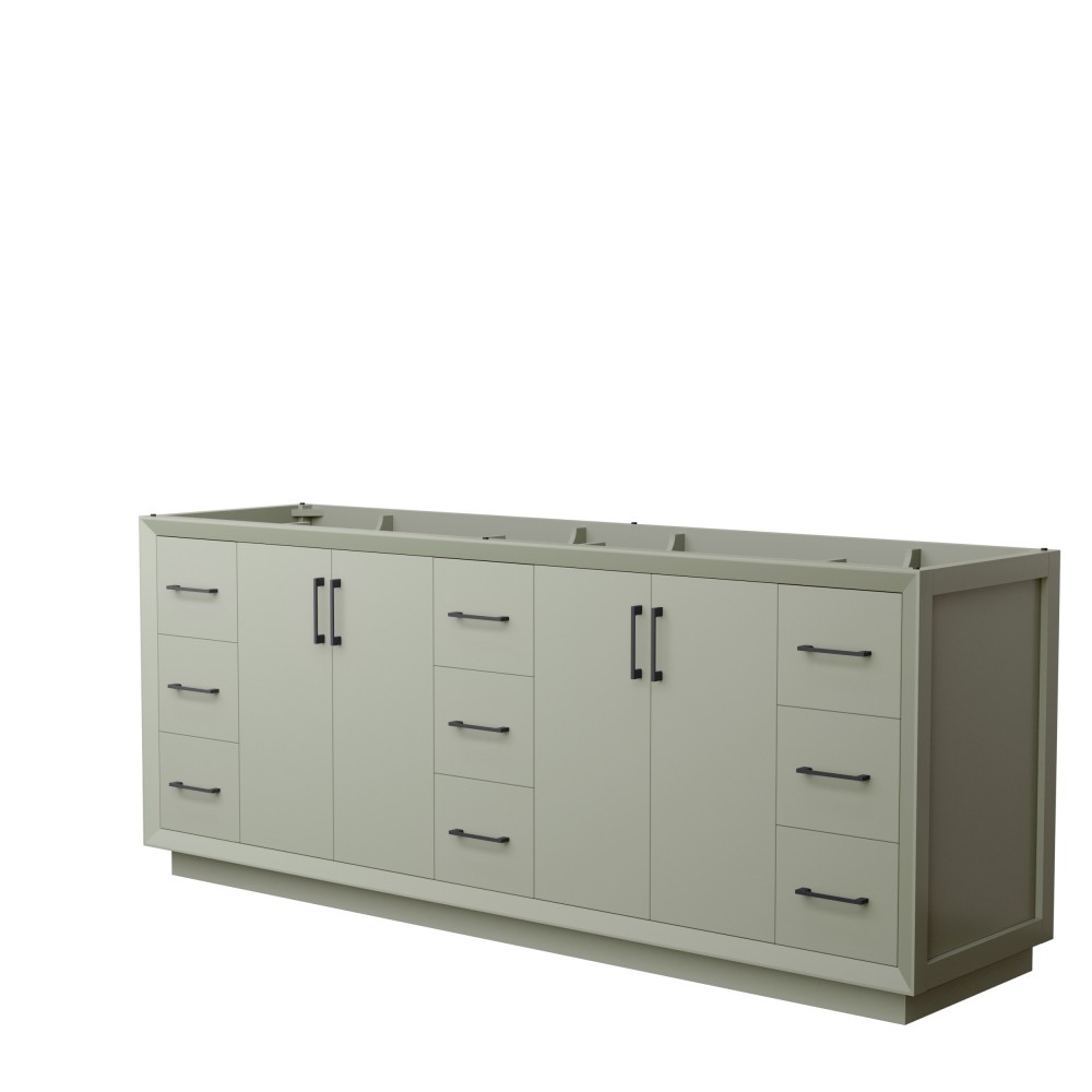 Strada 84 Inch Double Vanity in Light Green, No Countertop, Matte Black Trim