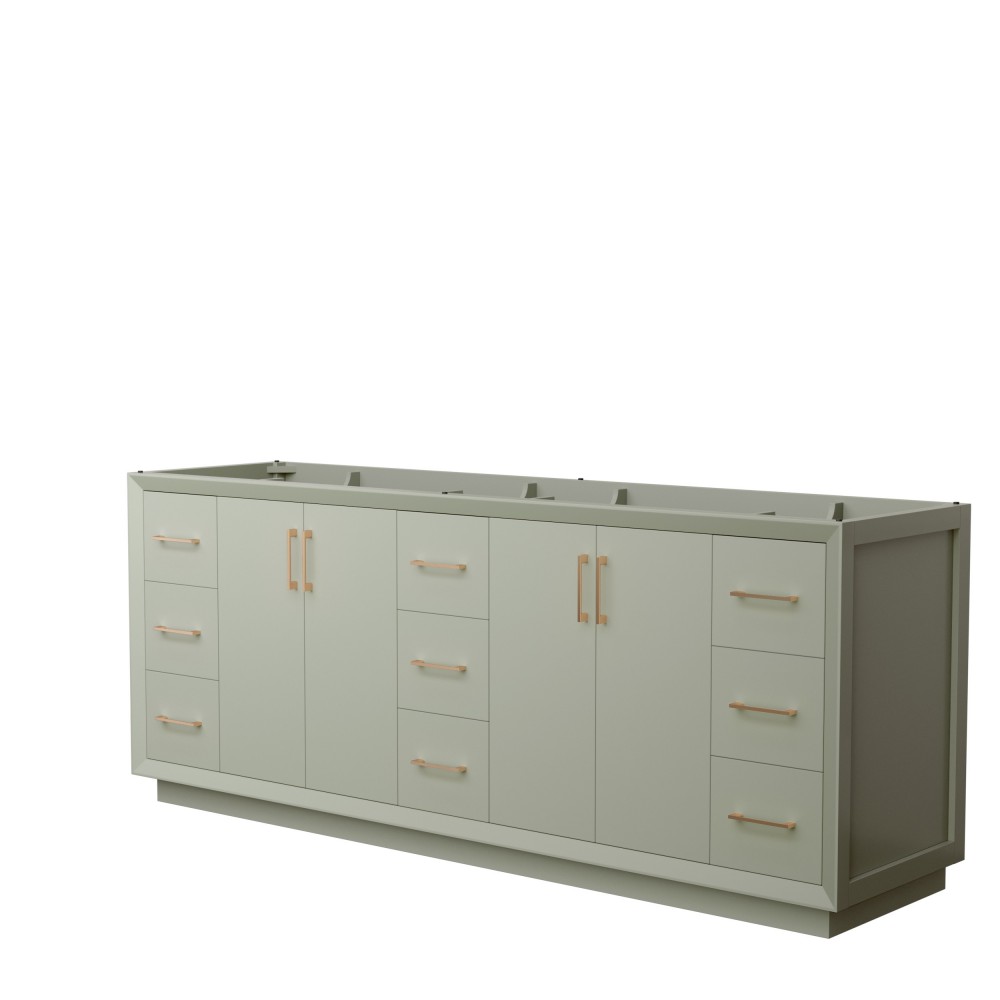 Strada 84 Inch Double Vanity in Light Green, No Countertop, Satin Bronze Trim