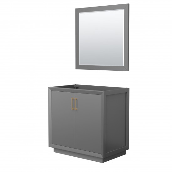 Strada 36 Inch Single Vanity in Dark Gray, Satin Bronze Trim, 34 Inch Mirror