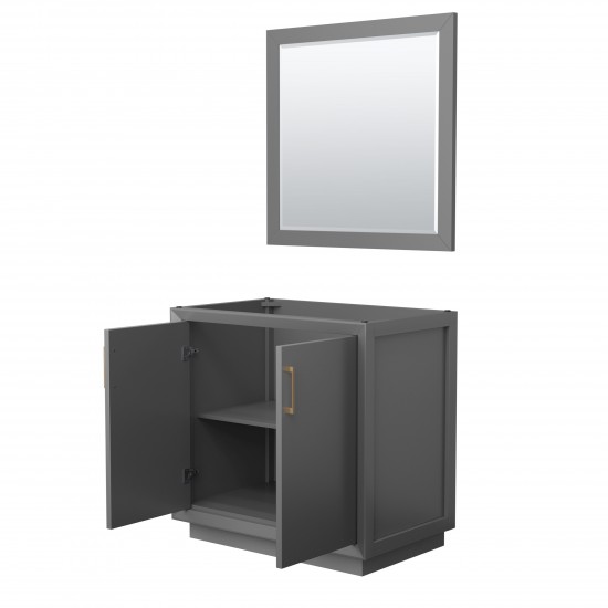 Strada 36 Inch Single Vanity in Dark Gray, Satin Bronze Trim, 34 Inch Mirror