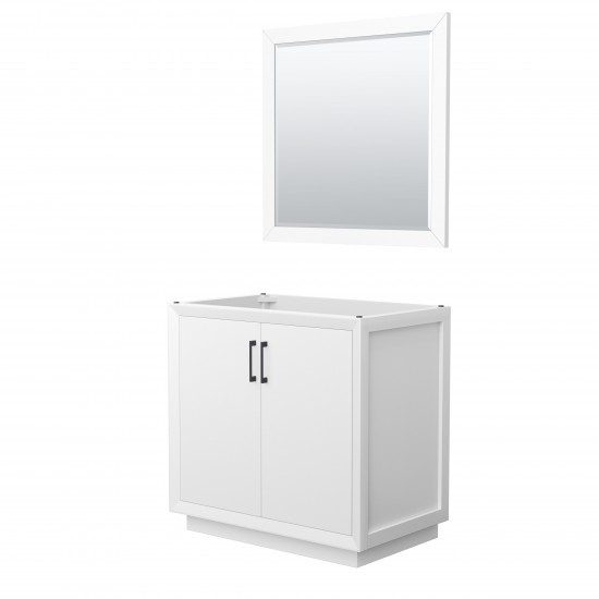 Strada 36 Inch Single Vanity in White, Matte Black Trim, 34 Inch Mirror