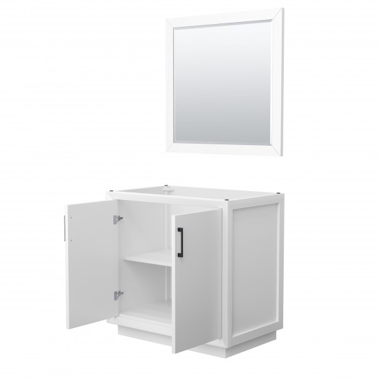 Strada 36 Inch Single Vanity in White, Matte Black Trim, 34 Inch Mirror