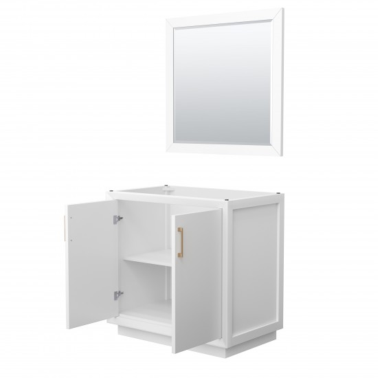 Strada 36 Inch Single Vanity in White, Satin Bronze Trim, 34 Inch Mirror