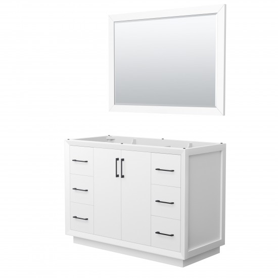 Strada 48 Inch Single Vanity in White, Matte Black Trim, 46 Inch Mirror